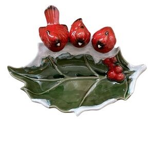 Ceramic Winter Cardinal Bird Figurine Candy Dish tii Collections Vintage Decor